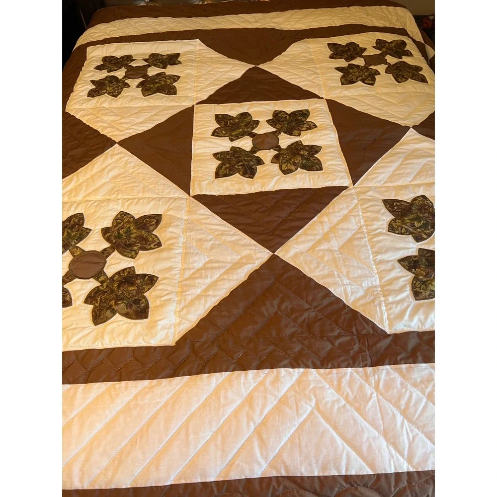 Brown and Cream Floral Patchwork Quilt - Home Bedding